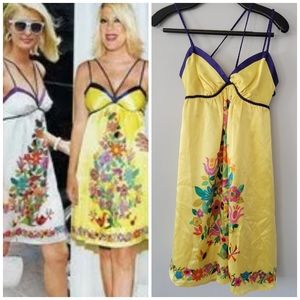 Voom By Joy Han 100% Silk Floral Yellow Dress
